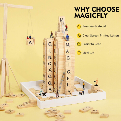 Magicfly 500Τεμ Ξύλινες Πέτρες Scrabble, Γράμματα A-Z για Διακόσμηση & Παιχνίδι Scrabble 1