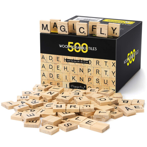 Magicfly 500Τεμ Ξύλινες Πέτρες Scrabble, Γράμματα A-Z για Διακόσμηση & Παιχνίδι Scrabble