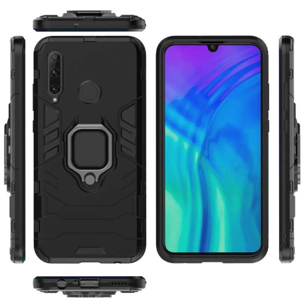 (Black) Ring Car Mount Kickstand Case For Honor 20 Lite Shockproof Kickstand Metal Ring Holder Military Grade Protection Black 764490333597