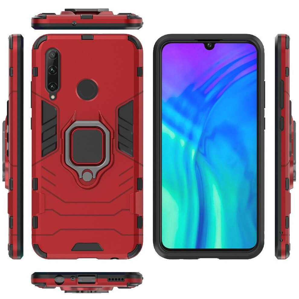 (Red) Ring Car Mount Kickstand Case For Honor 20 Lite Shockproof Kickstand Metal Ring Holder Military Grade Protection Red 764490333603