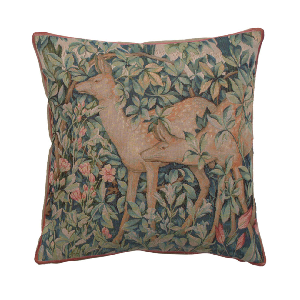 Charlotte Home Furnishings Inc. Two Does in A Forest Large Square Throw Pillow Cover - 19 X 19 Decorative Boho Cushion Cotton Room Decor Jacquard Wove