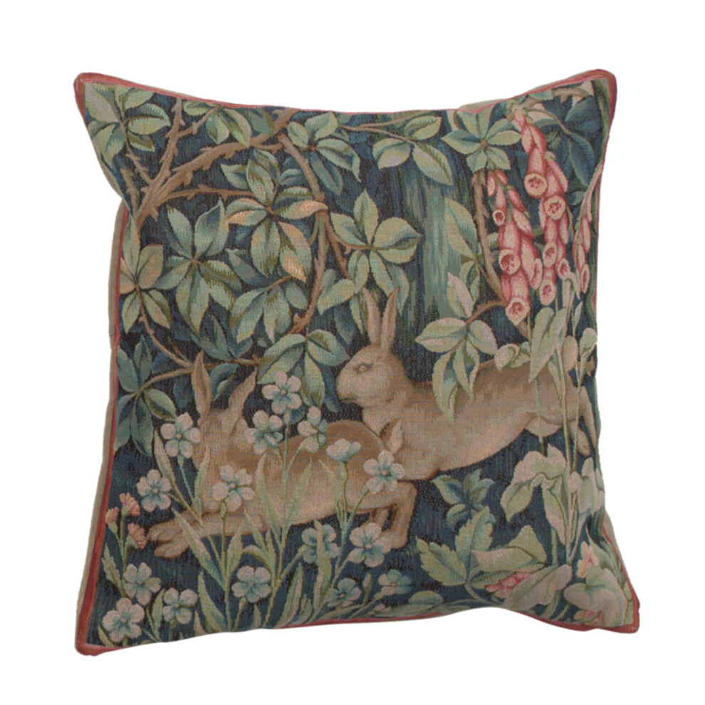 Charlotte Home Furnishings Inc. Two Hares in A Forest Large Square Throw Pillow Cover - 19 X 19 Decorative Boho Cushion Cotton Room Decor Jacquard Wov