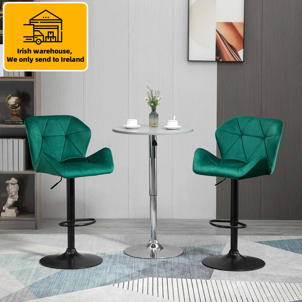 (Green) HOMCOM Set of 2 Luxurious Velvet-Touch Bar Stools Metal Frame Footrest