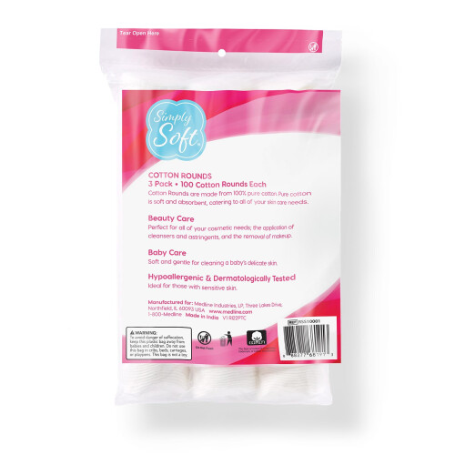 Medline Simply Soft Rondas de Algodón (300 Unidades), Almohadillas de Algodón Absorbente 100% Algodón 1