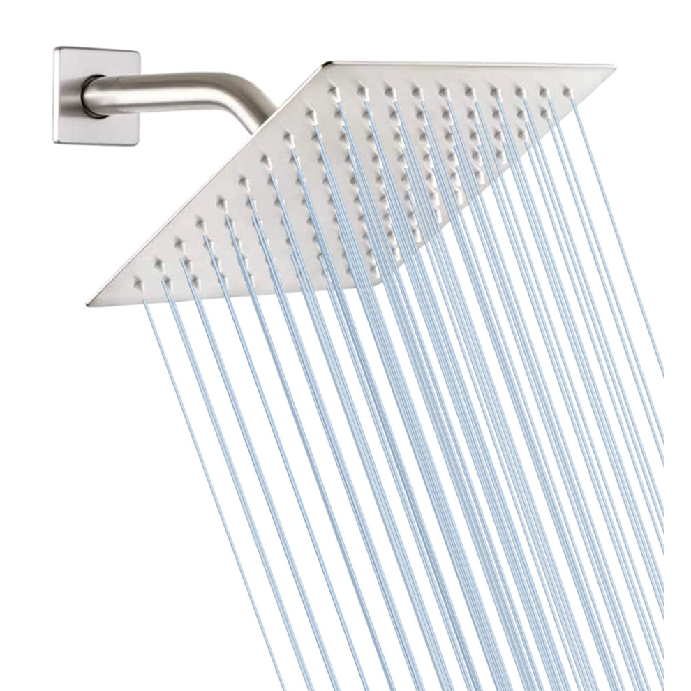 GGStudy Square10 Inch Square Stainless Steel Shower Head - Rain Style Shower Head Brushed Nickel-image-OPC-PGBS7NG-NEW
