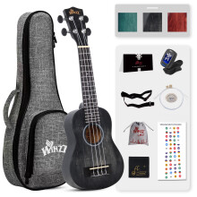 WINZZ HAND RUBBED Series - 21 Inches Soprano Ukulele Vintage Hawaiian Uke with Online Lessons Bag Tuner Strap Extra Strings Fingerboard Sticker