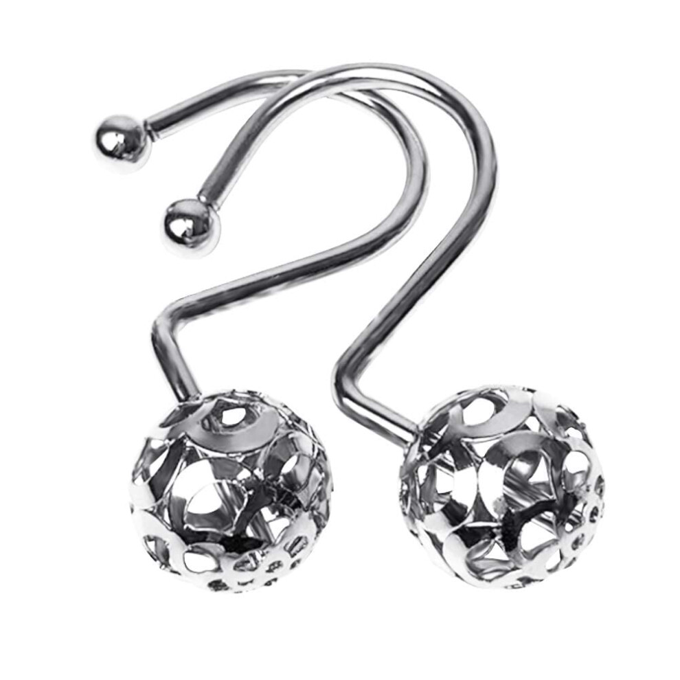 Gracelife - 12 Ganchos Para Cortina De Ducha Con Bolas Huecas, De Acero Inoxidable, De Alta Calidad, Para Barra De Ba?O (Cromados)-image