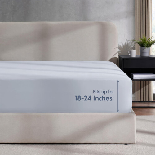 Lençol Ajustável Extra Profundo para Cama King, Azul Gelo, Microfibra 1800