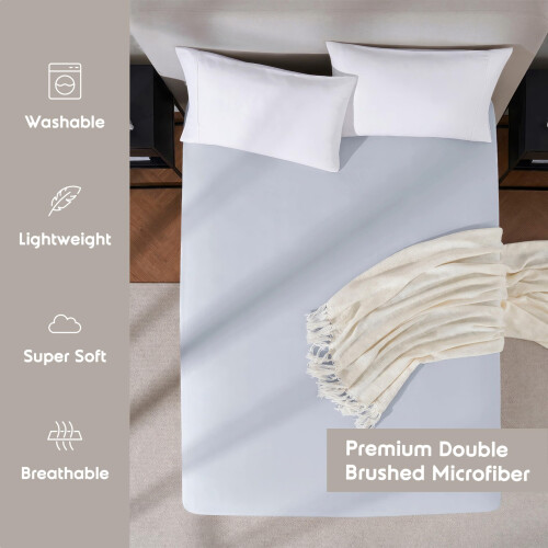 Lençol Ajustável Extra Profundo para Cama King, Azul Gelo, Microfibra 1800 2