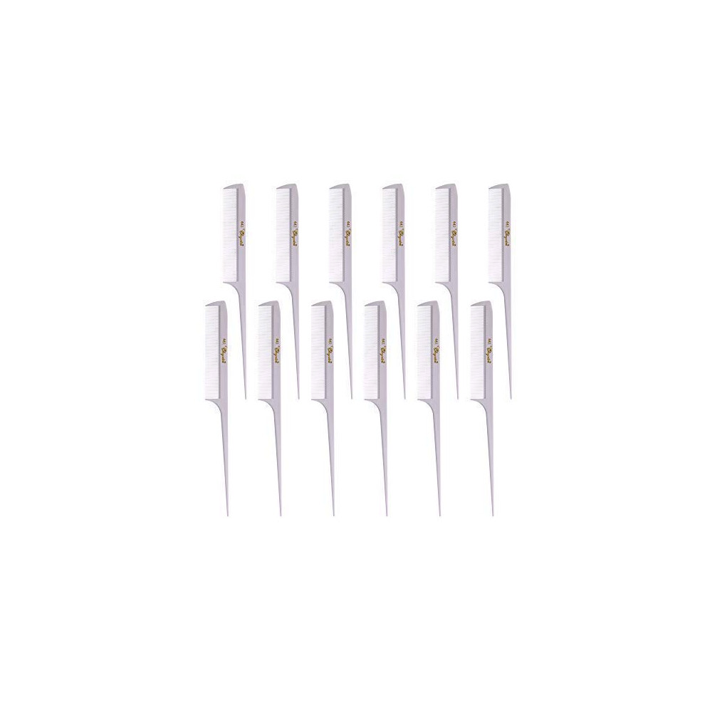 Krest Unisex White Cleopatra 8-1/2 Inch Rattail Combs Extra Fine Tooth. Rat Tail Comb Model #441. Color 1 Dozen.
