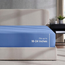 Lençol Ajustável Nestl Calm Blue Twin, Pocket Extra Profundo, Microfibra 1800, Ultra Macio