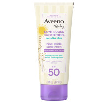 Aveeno Baby Continue bescherming Zinkoxide minerale zonnebrandlotion voor de gevoelige huid Breed spectrum SPF 50 Scheurvrij Zweet- en waterbestendig