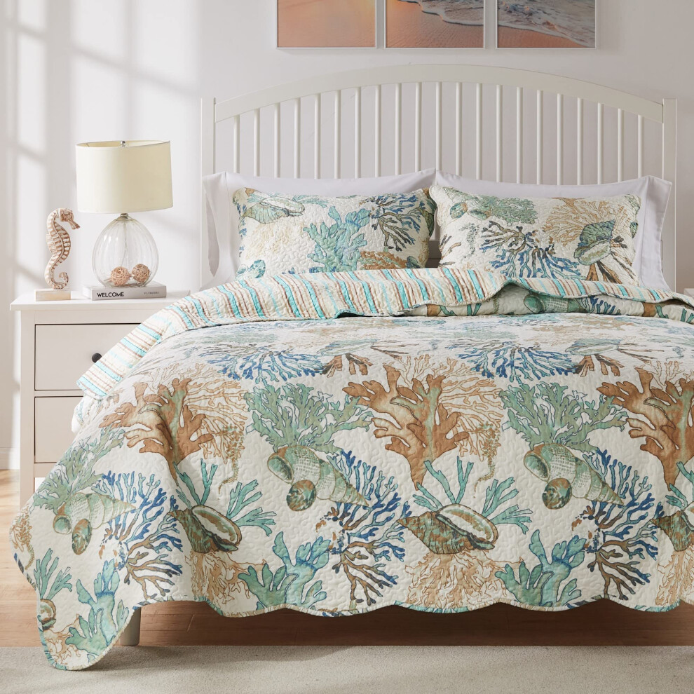 Barefoot Bungalow Atlantis Coastal Quilt Set 3-dielna sada King/Cal King Jade
