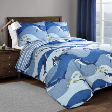 Lush Decor Twin Blue Shark Allover Quilt | Fish Ocean Wave Vndbar 2-delad sngset 2