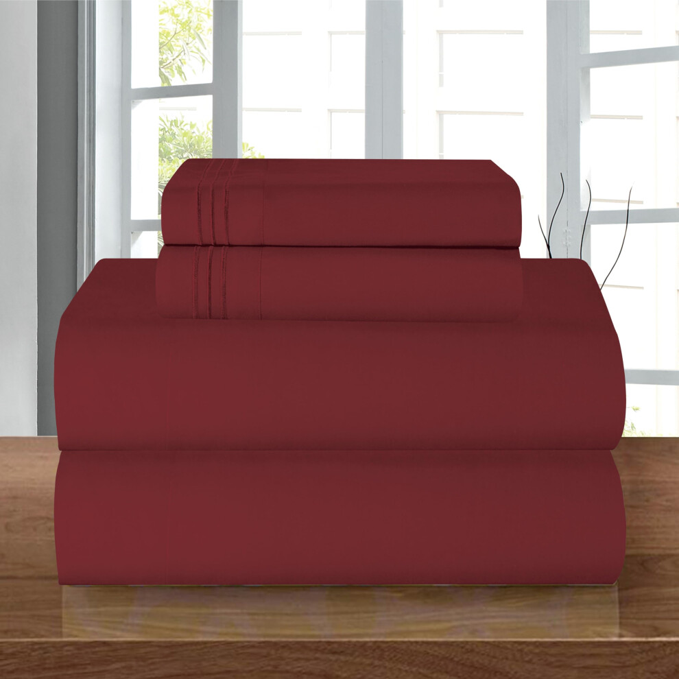 4-Pice Fild Set - Res Rsistant Aux Rides Tout Autour De Feuille Lastique En Profondeur De Poche Profonde Jusqu' 16 """" Twin / Twin Xl Bourgogne-image