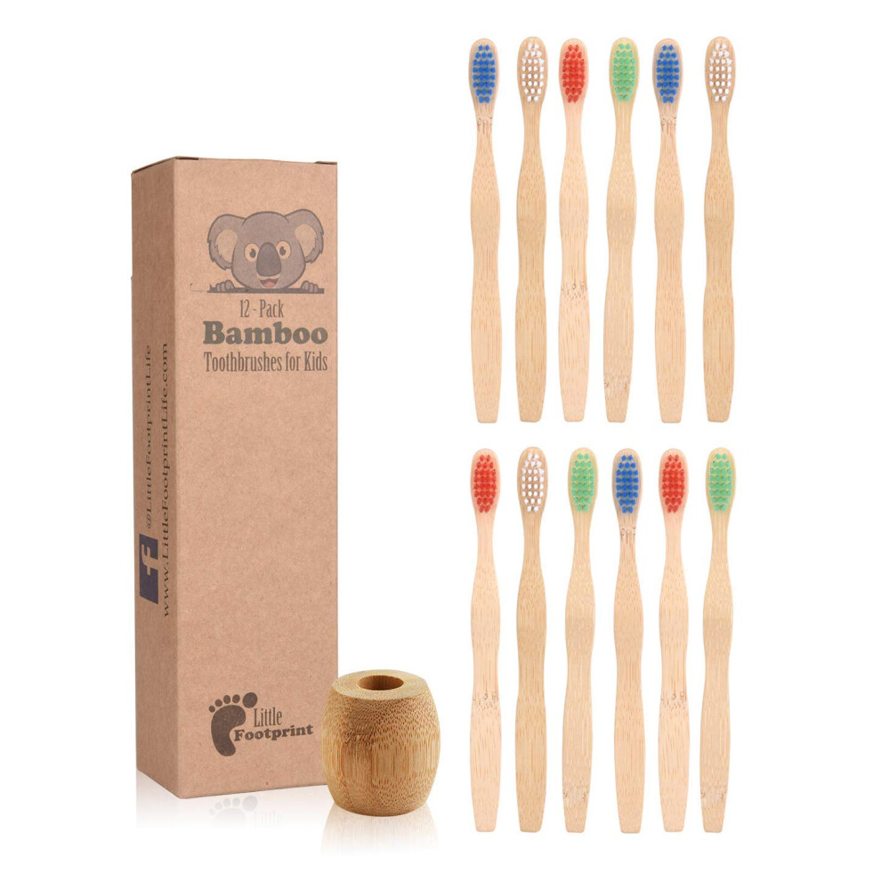 Little FootPrint Kids Bamboo Toothbrushes - 12 Pack |BPA Free Soft Bristles Toothbrushes | Eco-Friendly  Natural Bamboo Toothbrush Set | Biodegradable