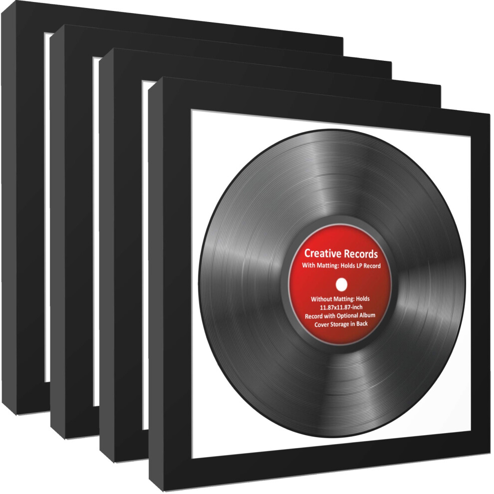 Creativepf [4Pk-Lp12.5X12.5Bk-W] Lp-Schallplatten-Albumrahmen-Display Mit Wei Em Mattiertem Lp-Schallplatten-Einlegeglas Und Wandaufh Nger (4Er-P-image