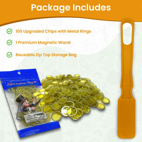 MR CHIPS Μαγνητική Ράβδος Bingo & Κίτρινα Πλαστικά Chips - 100 Αναβαθμισμένα Chips Bingo 1