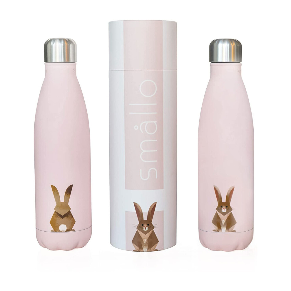 Smllo | Bouteille D'eau Avec Joli Motif Lapin | Acier Inoxydable | Double Paroi Isotherme | Rose | 500 Ml-image