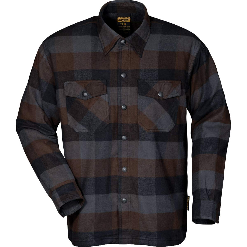 Chemise de moto en flanelle    manches longues ScorpionEXO Covert pour homme avec poches pour protection CE en option (noir/marron/gris - MD)