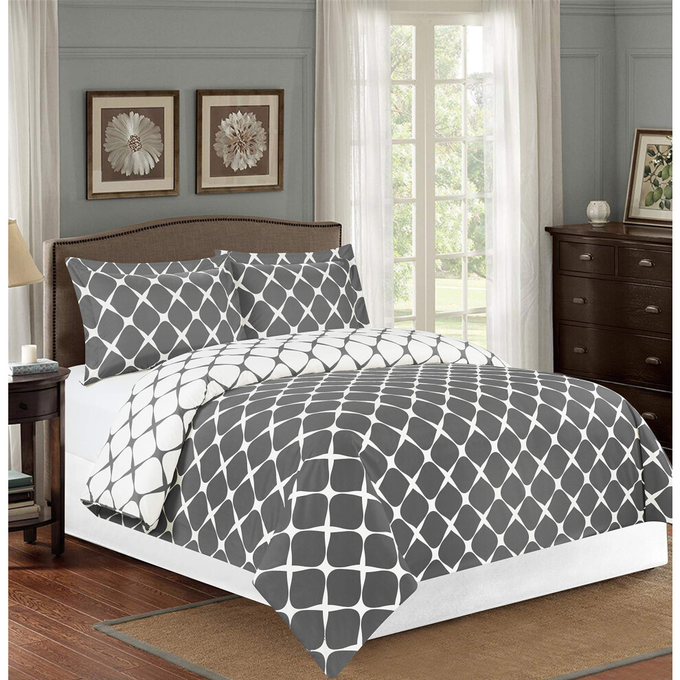 Parure de lit r   versible Elegant Comfort 1500 fils avec taies d'oreiller, gris, pour lit double ou queen size