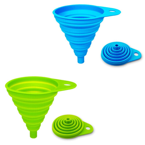 Conjunto de 2 Funis de Silicone Colapsáveis, Flexíveis para Transferência de Líquidos
