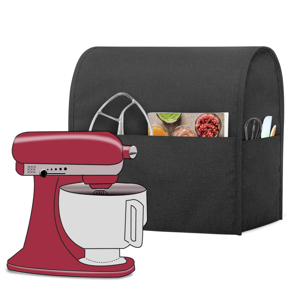 Luxja Dust Cover Compatible with 4.5-Quart and 5-Quart Stand Mixer Cloth Cover with Pockets for Stand Mixer and Extra Accessories Black