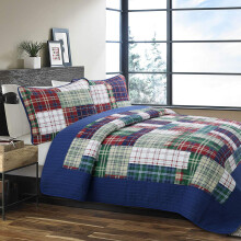 Cozy Line Home Fashions Nate Patchwork-Steppdecken-Set, Grn, Rot, Marineblau, Wei, 100 % Baumwolle, wendbare Tagesdecke fr Jungen (Nate Patchwork