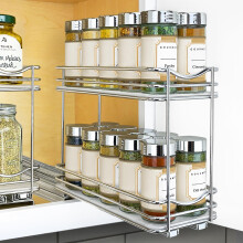 LYNK PROFESSIONAL Pull Out Spice Rack Organizer for Inside Kitchen Cabinets - 4-1/4 inch Wide - Slide Out Drawer - Chrome Sliding Spice Cabinet O