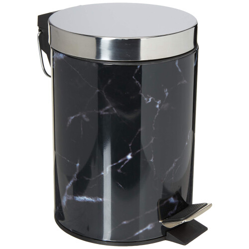 Mini Modern Black Marble & Silver Round Step Trash Can by Home Basics ...