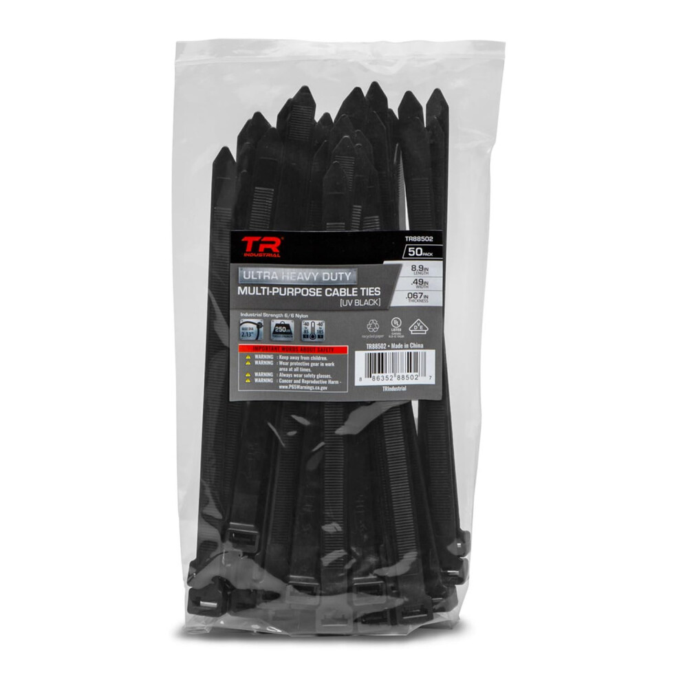Tr Industrial Ultra Heavy Duty Multi-Purpose Uv Cable Ties (50-Piece) 250 Lbs. Tensile Strength 8.9"""" Black 886352885027