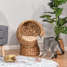 PawHut Wicker Cat House, Raised Cat Bed with Cylindrical Base, 40 x 37 x 51 cm