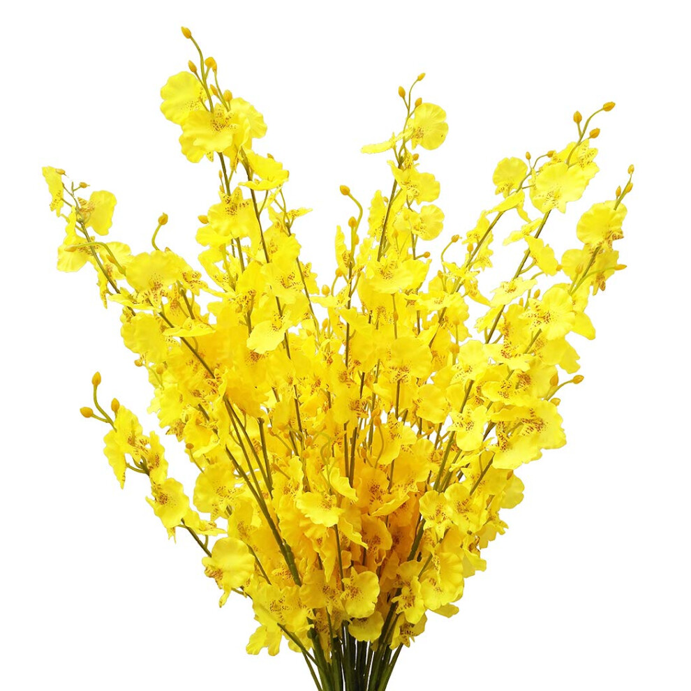 OMUYGDD Yellow Artificial Flowers Orchids Silk Fake Flowers in Bulk 12 Pcs (Each 38.5 ) for Wedding Festive Party Home Office Decoration No In