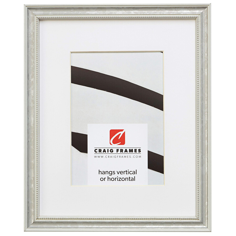 Cadre photo Craig Frames 314WH 8 x 12 pouces, blanc et argent, avec passe-partout pour afficher une photo 5 x 7 pouces