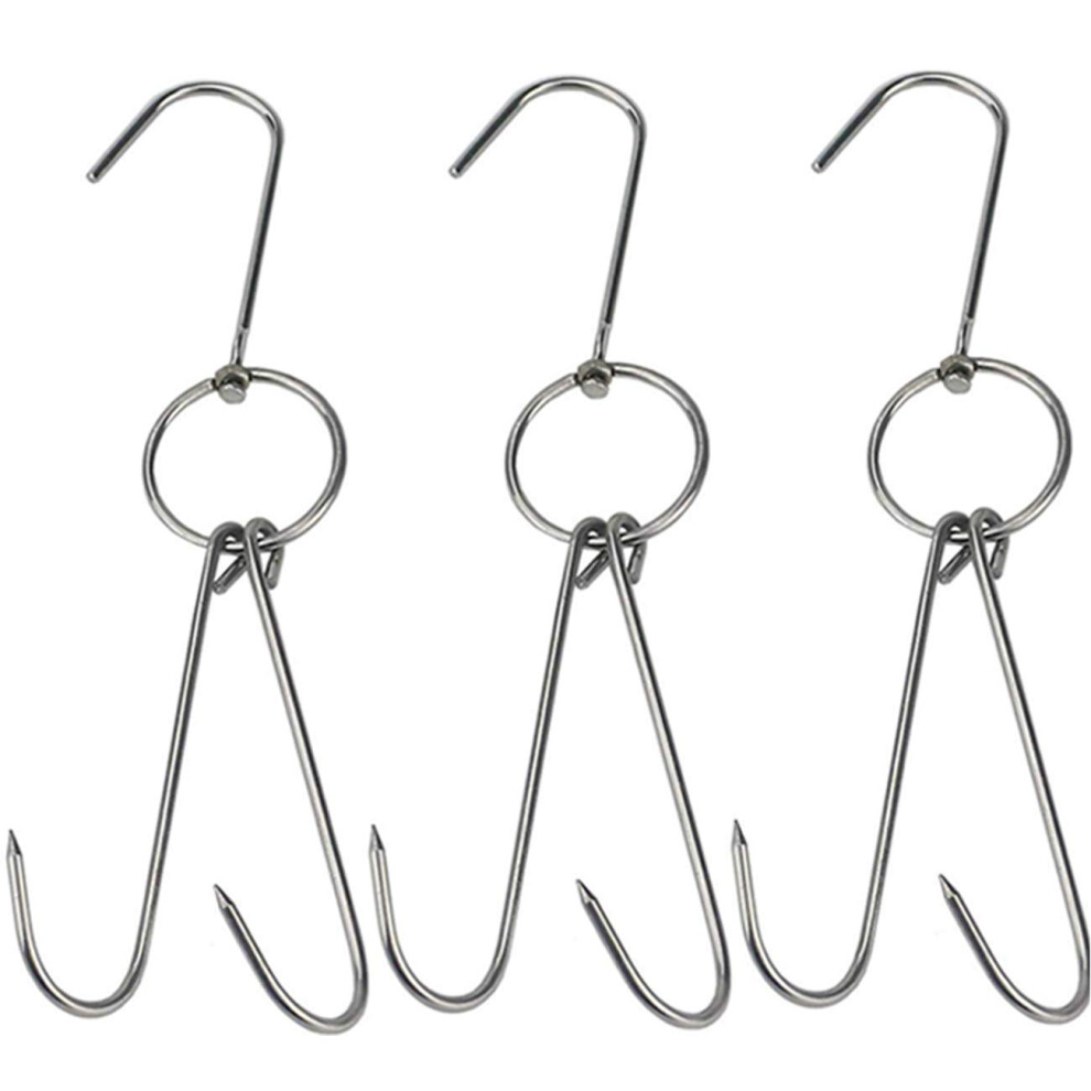 TIHOOD 3 PCS 9.4"""""""" Stainless Steel Double Meat Hooks Roast Duck Bacon Shop Hook BBQ Grill Hanger Cooking Tools Accessories (9.4"""""""" X3)-image-OPC-PFRRP7G-NEW