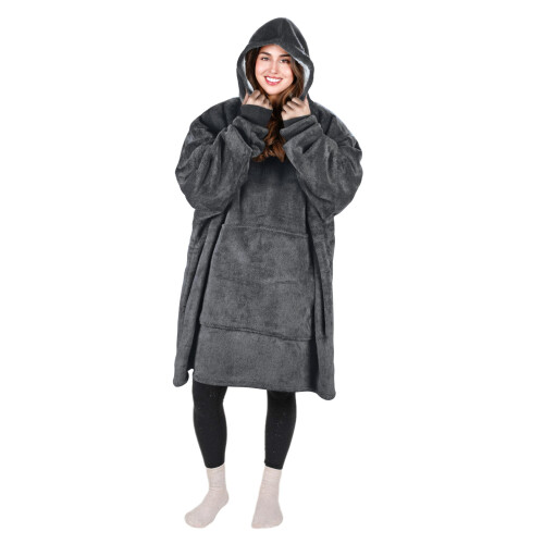 Κουκούλα Μπλούζα Φόρεμα Sherpa Oversized Άνετη Δώρο για Ενήλικες Μαύρο
