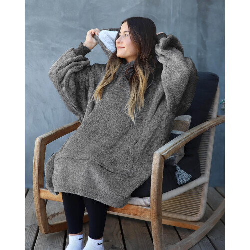 Κουκούλα Μπλούζα Φόρεμα Sherpa Oversized Άνετη Δώρο για Ενήλικες Μαύρο 2