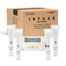 Infuse Hotelseifen und Toilettenartikel aus reinem weiem Tee und Kokosnuss, Gropackung | 1-Shoppe All-In-Kit fr Hotels | 1 Unze Shampoo & Conditio