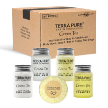 Terra Pure Hotel Tvl och toalettartiklar Bulk Set | 1-Shoppe All-In-Kit-bekvmligheter fr hotell | 1 oz Hotel Schampo & Balsam Body Wash Body L