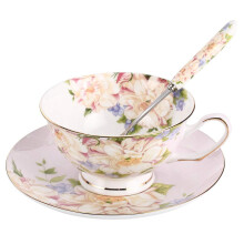 JinGlory Pink tekop Blomsterte kop- og underkops?t Ben Kina tes?t kaffekop tes?t til voksne/venner/kvinder/m?nd 7OZ