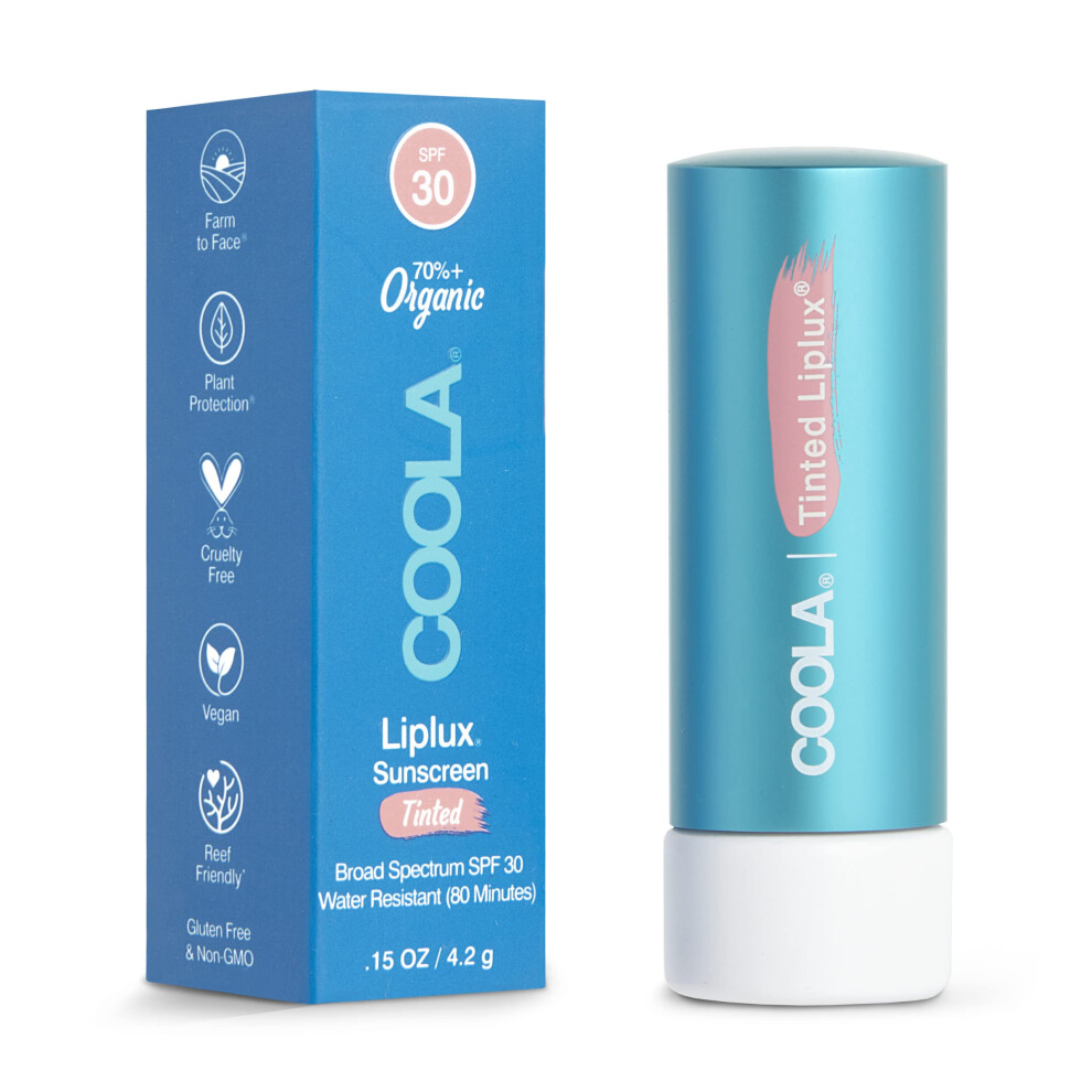 Photos - Lipstick & Lip Gloss Coola Organic Liplux Tinted Lip Balm and Sunscreen with SPF 30 Dermatologist Tested Lip Care for Daily Protection Vegan and 