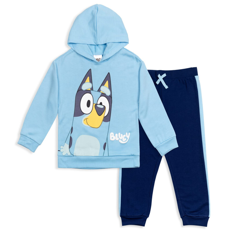 Bluey Toddler Boys Fleece Pullover Hoodie & Jogger Pants Set Light/Dark Blue 4T