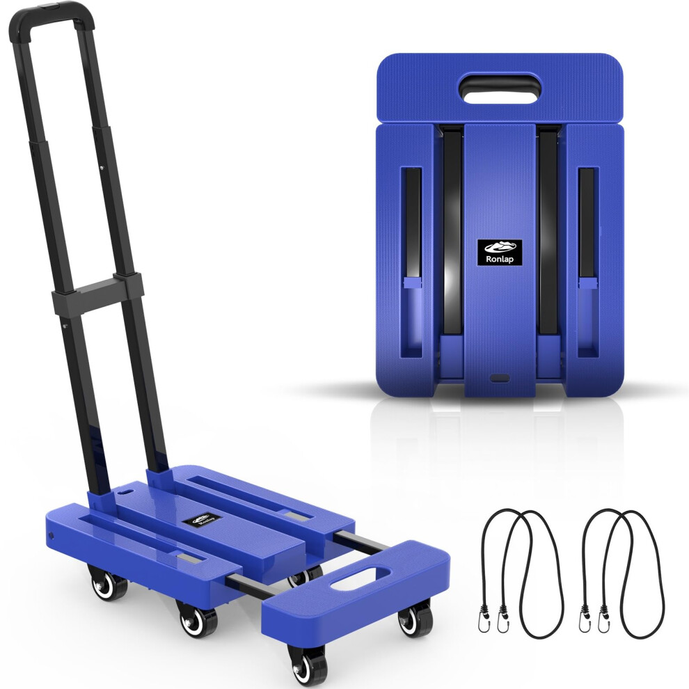 Ronlap Folding Hand Truck Foldable Dolly Cart For Moving 500Lbs Heavy Duty Luggage Cart Portable Platform Cart Collapsible Dolly With 6 Wheels & 2