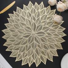 Mabbcoo Placemats Set of 6 Round Hollow Out Flowers Place Mats for Dining Table Pressed Vinyl Blooming Leaf Table Mats for Holiday Party Wedding Acce