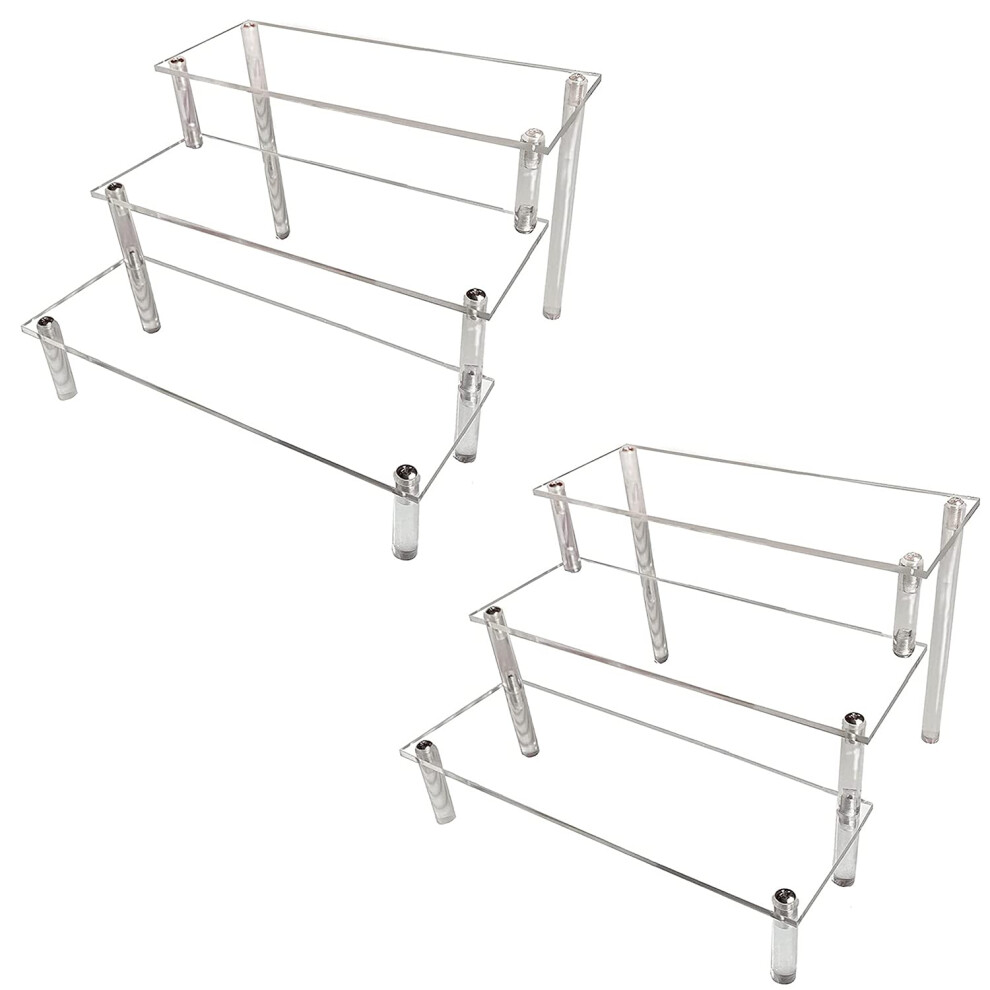 AZEAM 2 Packs Acrylic Display Risers Clear Display Risers Stand Small Mini Shelf 3 Tiered Cupcake Stand for Food Desserts Stand Perfume Organizer Toys