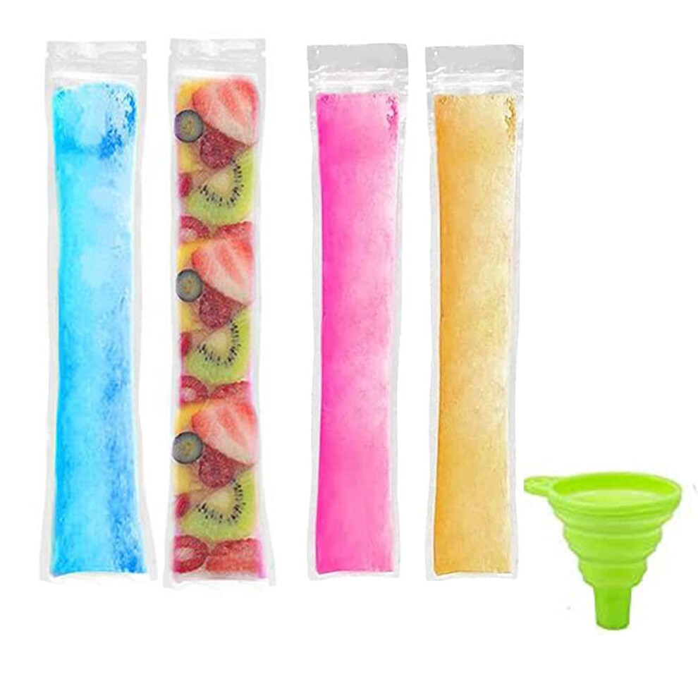 Lot De 100 Sachets Jetables Pour Glaces L'eau, Sans Bpa, Avec Entonnoir Et Fermeture Clair, Pour En-Cas Sains, Yaourts, Jus, Smoothies-image