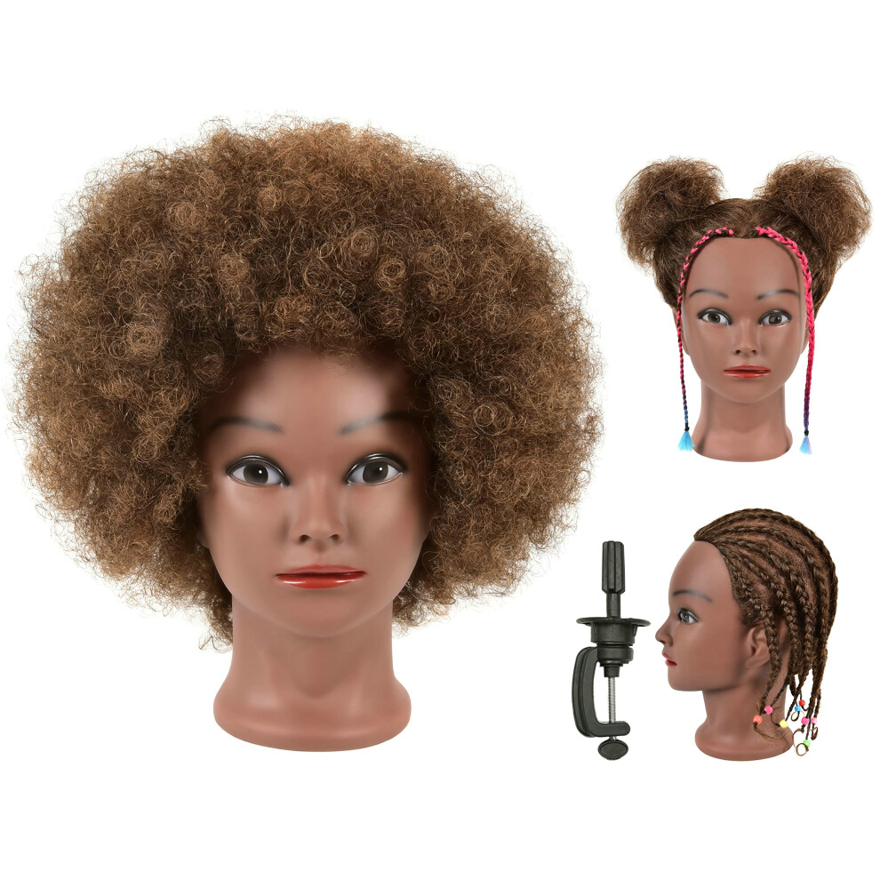 Qacieh Unisex Afro Kinky Curly Real 100% Human Hair Mannequin Head With Stand For Hairdresser Practice Cosmetology Manikin Doll Training Head Braiding Stylin