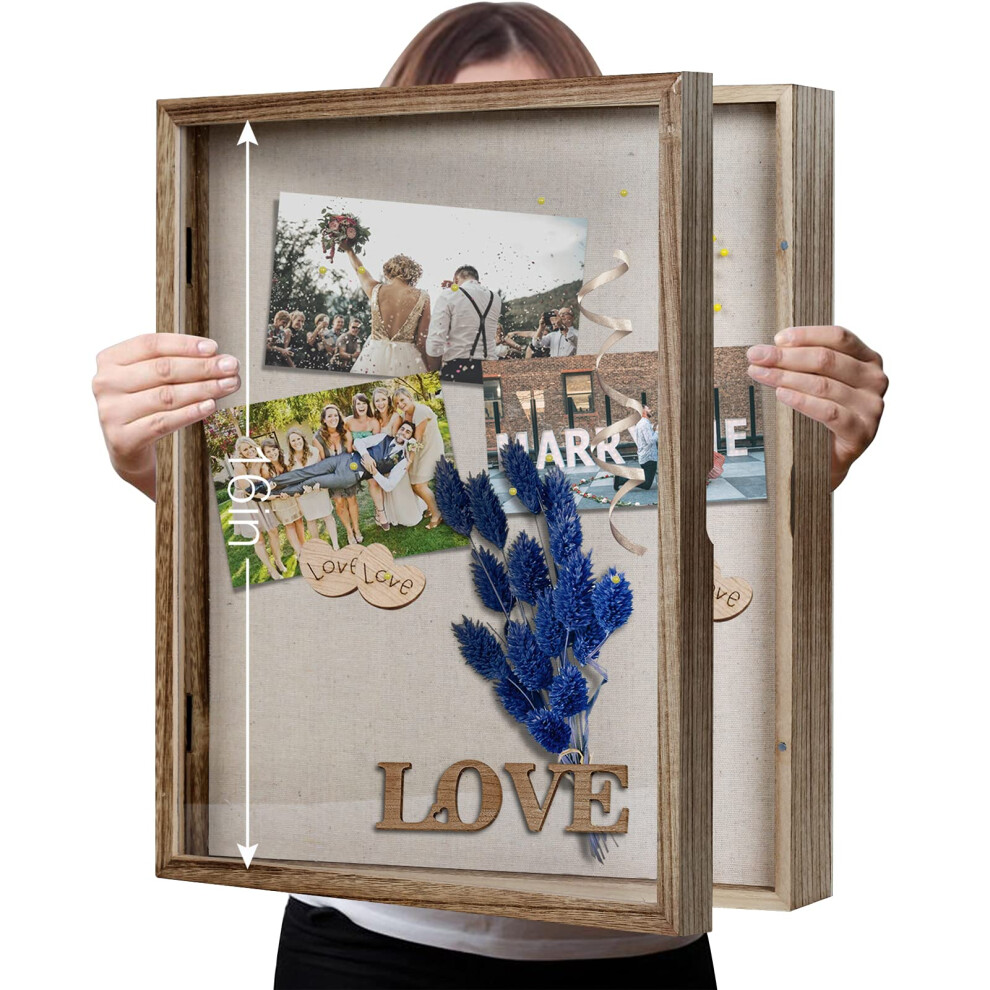 Hpjapril Shadow Box 13X16 Display Linen Background And 8 Stick Pins Solid Wood Memory Box Display Case For Photo Sports Memorabilia Awards Medals And Tickets