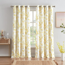 Melodieux Floral Curtains 63 Inch Length for Living Room Farmhouse Yellow Apricot Flower Print White Decorative Grommet Drapes 52x63 Inch 2 Panels