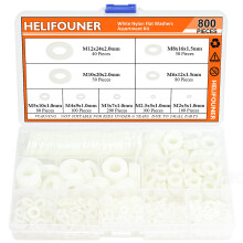 HELIFOUNER 800 stuks 9 maten witte nylon platte ringen assortiment kit - M2 M2.5 M3 M4 M5 M6 M8 M10 M12